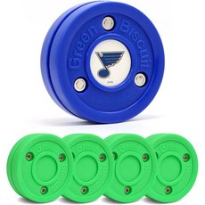 그린 비스킷 하키 퍽 4개 세트 오리지널 오프 아이스 1개 NHL 퍽과 GB 스티커 포함 공식 스트리트 퍽으로 스틱 핸들링과 패스 기술 향상, St. Louis Blues