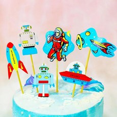 우주인 케이크 장식 항공우주 달 우주 비행기 로켓 소년 생일, 1개, 다크카키우주선카드세트