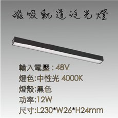 磁吸軌道泛光燈 48V 12W 4000K, 1個