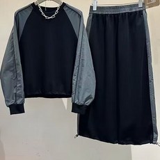 여성 맨투맨 스커트 투피스 세트 배색 디자인 편안한 외출룩 상하의