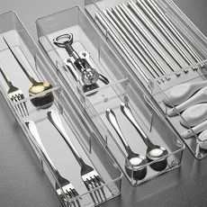 모든집 칸조절 주방 싱크대 서랍 투명 수저정리함 트레이, 투명칸조절/기본, 1개