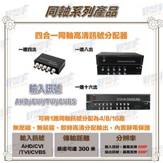 HD-C104SP/HD-C108SP_一進四出、一進八出8MP四合一同軸高清訊號分配器, 1個, HD-C104SP(一進四出款),含稅價(需備註統編)