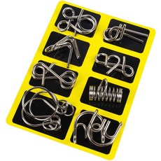 益智玩具C6AB 多件解扣環 孔明魯班鎖 兒童益智解鎖玩具 扣環 孔明鎖 桌遊 學習教具 商檢合格, 1個, A款 8件套【PP盒】黃紙卡