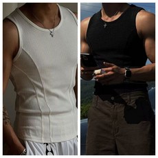 Summer美式男士背心內穿粗螺紋修身背心男運動訓練條紋背心打底T