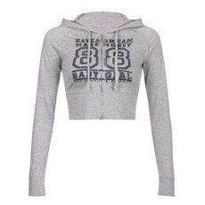 여성용 레터 프린트 캐주얼 크롭 재킷 Y2K 후디 슬림 긴팔 프레피 그런지 상의 2022 가을 패션