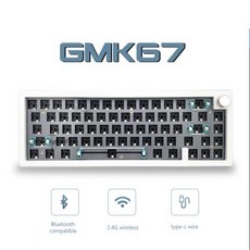 기계식키보드 게이밍 청축 적축 저소음 GMK67 65 가스켓 Bluetooth 2.4G 무선 핫스왑 가능 맞춤형 기계식 키보드 키트 RGB 백라이트, crystal switch, 1)GMK67 white, 1개
