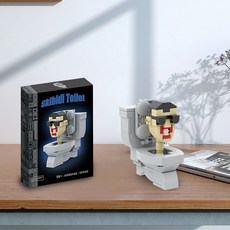Oxford Skibidi Toilet 馬桶人積木玩具，益智拼裝積木，趣味模型擺件, 淺灰色, 1個