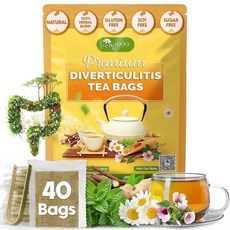 TOG999 프리미엄 티백 20개 슈퍼 모링가 허브 티 잎 스피어민트 생강 레몬 껍질 및 카모마일의 특별한 혼합. 설탕 카페인 없음 글루텐 비건. 184606, 게실염 차, 40 Bags