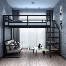 침대킹사이즈 벙커침대 어른 공간활용 2층침대 원룸 복층형 철제 벙커, R. 총 높이 2.2m+매트