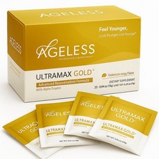 AGELESS UltraMAX 골드 발포성 파우더 여성용 HGH 안티에이징 보충제 여성들이 얼굴을 젊게 되찾도록 도와줍니다 남성용 발렌시아 오렌지 맛 22팩, 1개, 17.4g