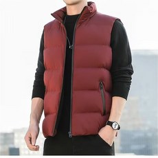 투니스 남성 심플 단색 스탠딩 칼라 민소매 코튼 패딩 조끼