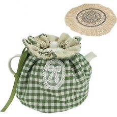 케케스 티 코지 면 빈티지 플로럴 티포트 보온 커버 주전자 가정용 주방 장식 코지와 컵 매트 회색, 초록색