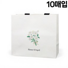 세모쇼핑백 탄생화 쇼핑백 데이지 종이가방 선물 꽃다발 종이백 답례품 꽃 가방, 10개, 화이트