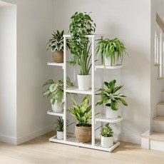 더디테일 실내외 튼튼한 탄소강 재질 스탠드형 플라워 화분 선반 정리대 진열대 거치대 녹방지 발매트 조정 층간 거리 높이 조절 가능한 입식 다층 화분대, 화이트, 5단