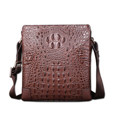 【奧特萊斯】新款真皮公文包 男士頭層牛皮鱷魚紋商務單肩手提包, 啡色9525-2