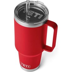 YETI 예티 램블러 빨대 머그 스테인리스 스틸 진공 단열 머그컵 강력한 홀드 뚜껑 파이어플라이 옐로우 42온스 1242ml, Red - Rescue Red, 1개