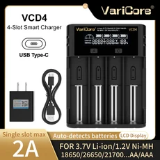 VaraCore VCD4 3.7V 리튬 이온 1.2V NIMH AA 배터리 5V 2A Type-C 4슬롯 LCD 디스플레이 스마트 충전기 오, 04 VCD4-5V 2A-US