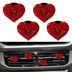 NTNEV 자동차 블링 에어 벤트 클립 4개 자동차 에어컨 공기 배출구 클립 하트 모양의 크리스탈 라인스톤 액세서리 범용 자동차 식 액세서리 에어컨 콘센트 클립 (레드), NTNEV 자동차 블링 에어 벤트 클립 4개 자동차 에