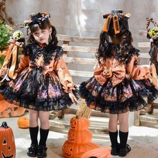 台灣出貨 發票【萬聖節】女童萬聖節cos服蓬蓬洋裝2025新款裙子女孩蘿莉塔南瓜裙公主裙 萬聖節服飾 連衣裙 萬聖節裝扮
