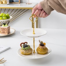 루카시아 케이크 디저트 트레이 애프터눈티세트, 1개, 화이트2단