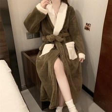 甜美公主風 法蘭絨珊瑚絨長款保暖睡袍 軟糯親膚可愛蝴蝶結綁帶