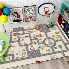 兒童地毯 臥室城市交通地圖軌道爬行墊 馬路防滑兒童房早教遊戲地毯, 款式3,40.01乘60釐米