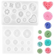 Lnngub 버튼 레진 실리콘 몰드 2개 다양한 모양 버튼 실리콘 몰드 레진 몰드 버튼용 원형 버튼 모양 퐁당 몰드 케이크 장식용 초콜릿 캔디 검 페이스트 폴리머 클레이 9, Lnngub 버튼 레진 실리콘 몰드 2개, 다양한 모양