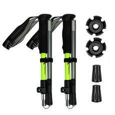 알루미늄 초경량 접이식 등산스틱 1+1 세트 5단 조절 휴대용 트레킹폴, 2개, 네온 그린