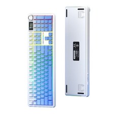 [HL샵]AULA 독거미 F108Pro/F108 커스텀 기계식 키보드 스마트 스크린 3모드 다기능 노브 가스켓 구조 핫스왑 무선 블루투스 게이밍 키보드, 풍령축-아이스블루 그라데이션, F108Pro