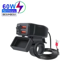 PD + QC3.0 오토바이 USB 고속 충전기 60W 핸들바 듀얼 소켓 스위치 전압계 방수 12V 전원 공급 어댑터, QC3.0 No Voltmeter