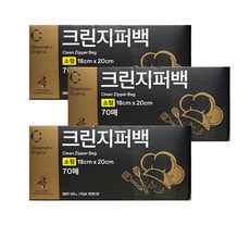 크린랩 대용량 크린지퍼백 소형 18cm x 20cm 70매, 3개, 70개입, 소(S)