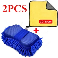 세차 스펀지 브러시 부드러운 셔닐 슈퍼 섬유 세척 브러시 차량 본체 청소 물 흡수 브러시 디테일 청소, 03 2pcs-B
