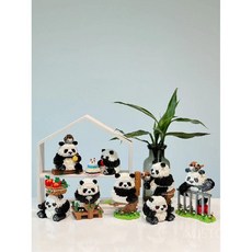 팬더 미니어처 DIY 블럭 조립 만들기 귀여운 판다 장식 소품 인형 키덜트, 6047D 푸바오 2개 세트