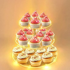 3단 아크릴 컵케이크 스탠드 + LED 전구 줄 포함 - 홈파티 생일 파티 장식 용품, 둥근, 5세트
