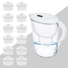 淨水壺 濾水壺 3.5L 大容量過濾水壺 家用活性炭濾水器, 白色壺+12個濾芯