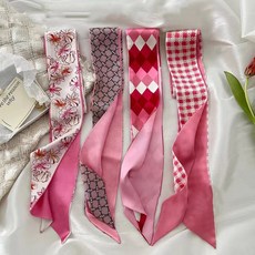 코코린느 4개 세트 핑크계열의 가방 끈 좁다란 스카프
