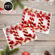 摩達客耶誕-12.5CM彩繪電鍍糖果拐杖12入吊飾組(三款可選)聖誕樹裝飾球飾掛飾, 1個, 紅色系