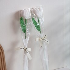 (당일발송) 이지유 뜨개 꽃 DIY 포장리본 세트 시들지않는 졸업식 화이트데이 프로포즈 선물, 2개, 화이트 오픈 튤립