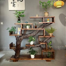 中式實木香樟樹形博古架 客廳裝飾多層階梯式花架展示架, 款：160 30 160cm