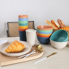 小麥秸稈 便攜餐具套裝 家用餐具 戶外旅行露營 冰川紋 碗盤杯碟, 黃色,冰川紋杯子(單個), 1個