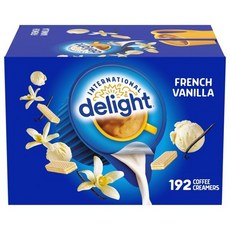 International Delight 커피 프림 크리머 인터내셔널 디라이트 프렌치 바닐라 싱글 서브 192개입 1팩 비유제품 향미 가정용 사무실용 파티 단체 행사에 적합, 192개, 1개