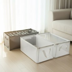 튼튼 프레임 의류 정리함 3종 세트 (뚜껑/오픈/칸막이형), 화이트+그레이, 3개