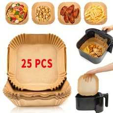 25/50/100pcs 튀김 베이킹 요리 내유성 붙지 않는 일회용 정사각형 종이 다목적 에어 프라이어 양피지, 03 25pcs pcs