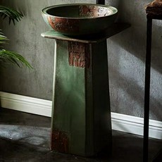 復古立柱式洗手盆 圓形洗手台 高溫陶瓷, 青銅篆刻方柱三件套