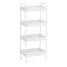 好的家居 全鐵製置物手推車 免安裝折疊收納置物架, 41x30x102cm, 【白色】, 4層