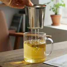 유니드 내열유리컵 + 스텐거름망 티머그세트 430ml, 1개, 투명