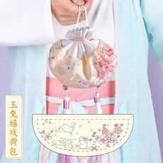 동양 자수 diy 세트 초보자 취미 패키지, 1개, A_옥토끼 놀이 재료 패키지+끈