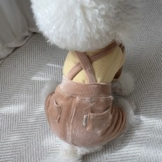 Grooming Dog 寵物小紳士燈芯絨吊帶褲, 米色