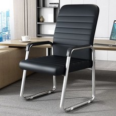 바퀴없는 의자 사무용 학생의자 컴퓨터 의자 블랙 사무실 +그레이, D. 두꺼운 검정색 가죽  도금 프레임  팔걸이, A. 강철 발, D. 두꺼운 검정색 가죽 - 도금 프레임 - 팔걸이