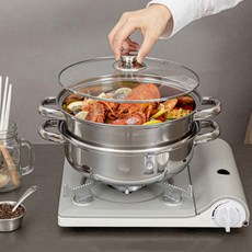 4T 두께 인덕션겸용 2단 시그니쳐 찜솥 스텐 3중바닥 전골 찜냄비, 단품, 1세트, 28cm